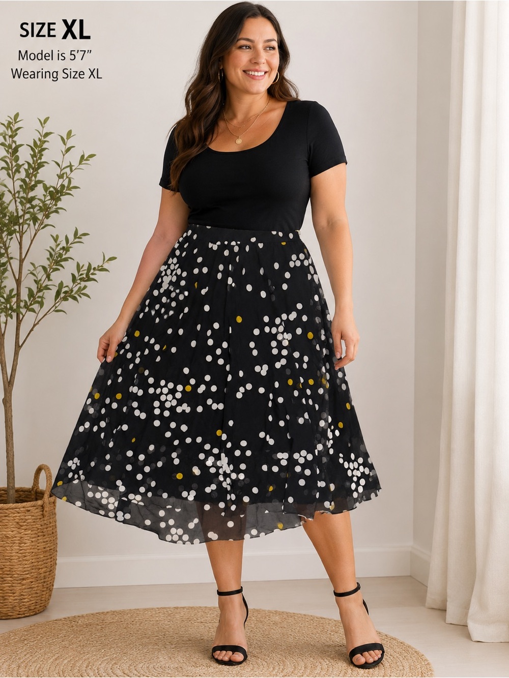 Alfani Polka Dot Midi Skirt | Size 0X | Flowy & Chic